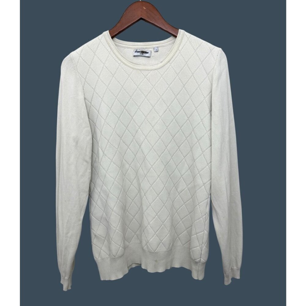 Opening Ceremony White Diamond Knit Sweater L/G Viscose Blend Crewneck Long Slee
